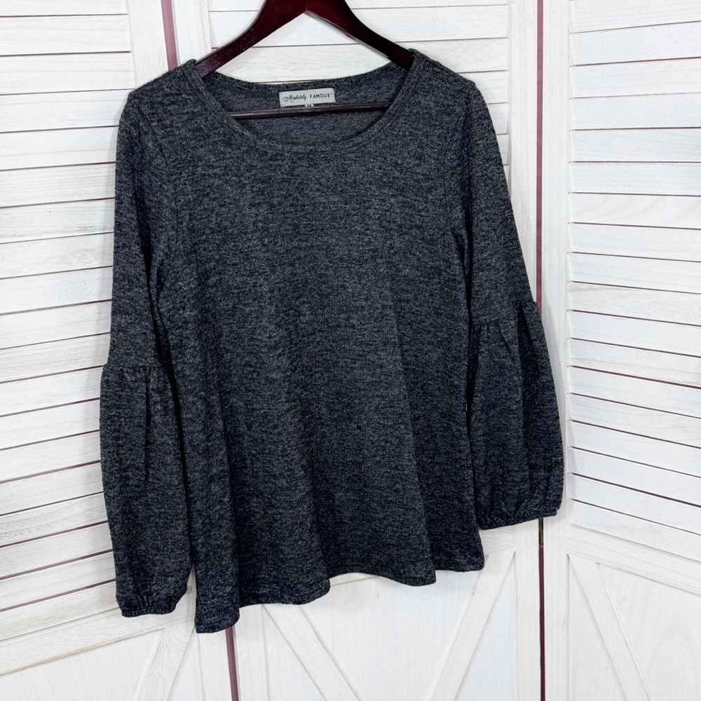 Absolutely Famous Bishop Long Sleeve Knit Top Charcoal Grey Medium Dark Poet - Picture 7 of 12